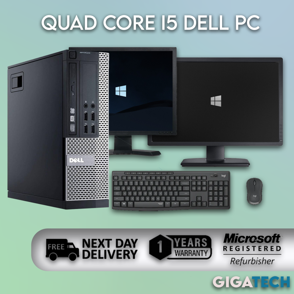 (1TB HDD, 22" Monitor) FULL DELL QUAD CORE Intel i3 Desktop Tower Computer 8GB RAM PC + Monitor + Windows 10