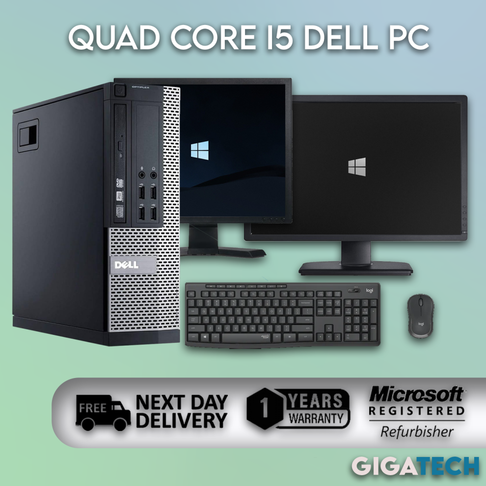 (500Gb Hdd, No Monitor) Full Dell Quad Core Intel I3 Desktop Tower Computer 8Gb Ram Pc + Monitor + Windows 10 5056451757623