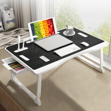 Upgraded Bed Table Laptop Desk, Foldable Tray with USB Charge Port, Handle, Desktop Card/Cup Slot, Side Drawer, Portable Notebook Stand for Eating