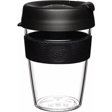 Original Clear, Reusable Plastic Coffee Cup | Splashproof Lid, BPA Free, Barista Grade | Medium | 12oz / 340ml | Black