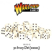 30x D6 10mm Ivory Coloured Spot Six Sided Dice Set | For Classic and Professional Tabletop Dice Games | By Warlord Games - Tabletop Miniatures Wargame