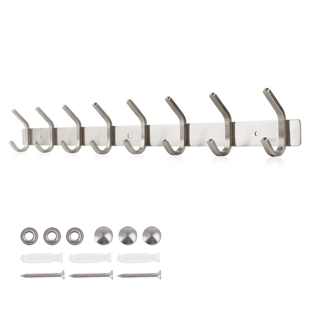 Coat Hook Rack Wall Mounted 304 Stainless Steel Hanger Heavy Duty Clothes Hat Holder (8 Hooks)