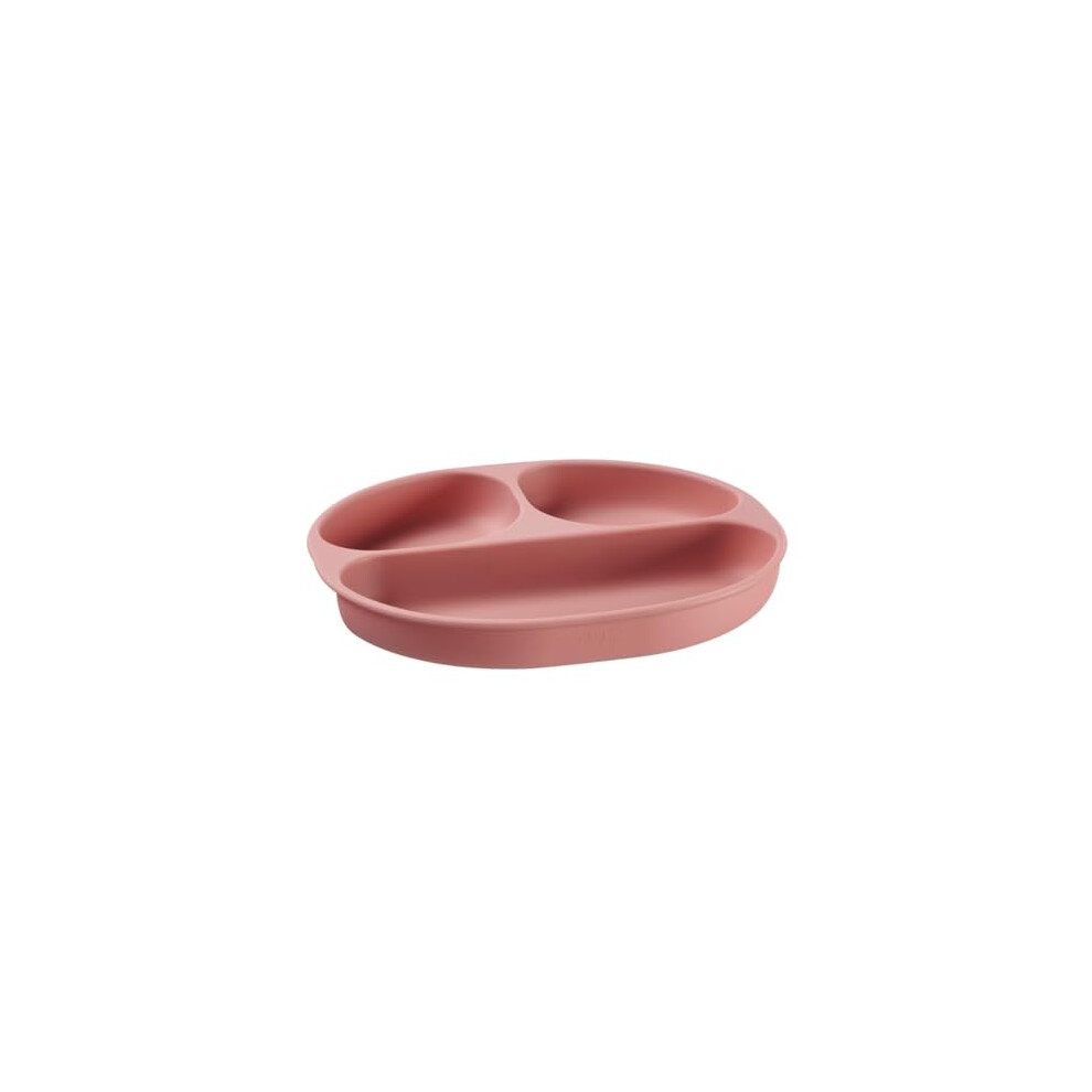 Nourish Silicone Suction Plate - Mess-Free Weaning To Toddlerhood | Strong Suction Pads | Divided Areas | Scooped Sides | Bpa-Free - Blush Raspberry Vital Baby
