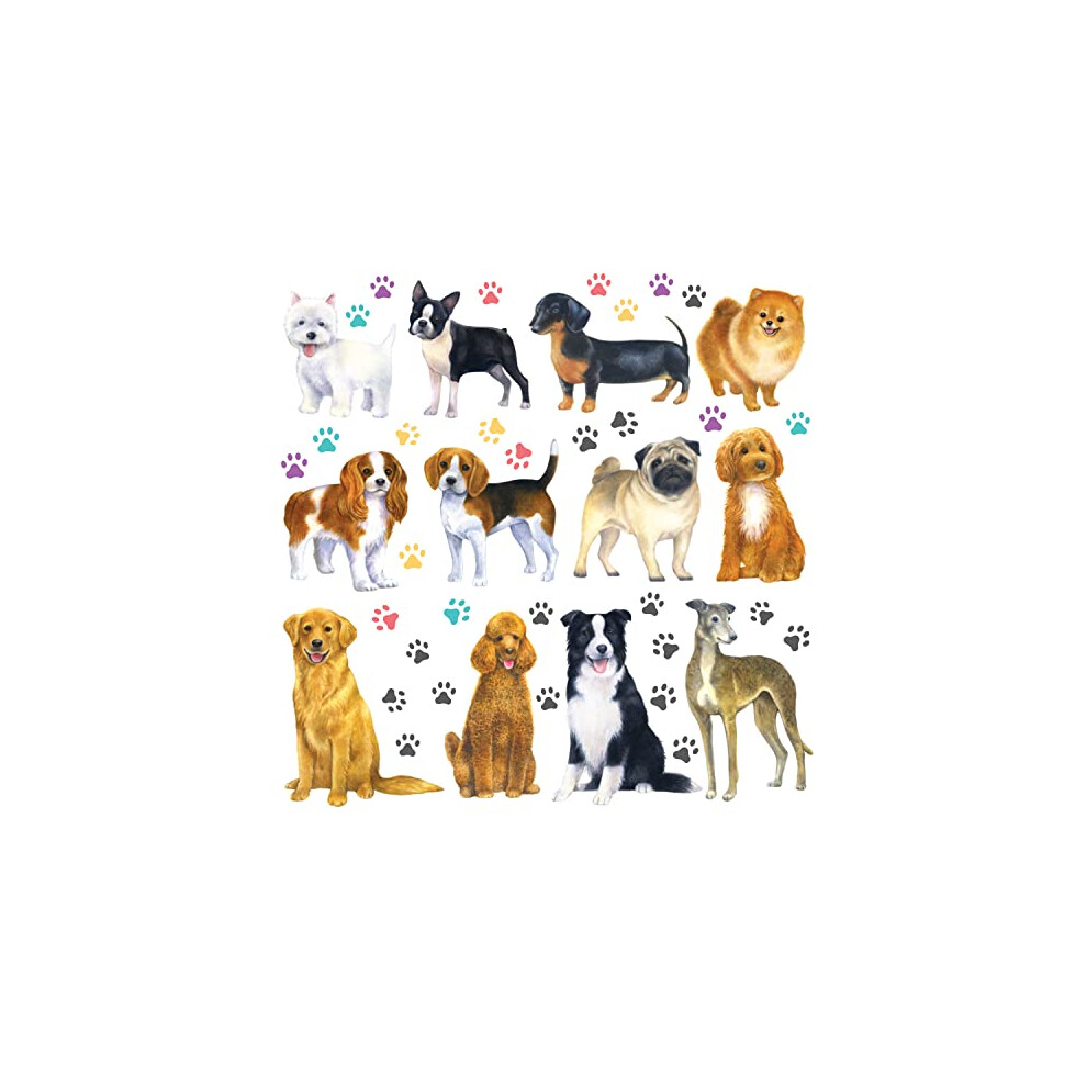Decowall Ds-8045 12 Dogs Wall Stickers Puppy Pet Paw Print Learning Dog Breed Decals For Kids Nursery Bedroom Living Room Art