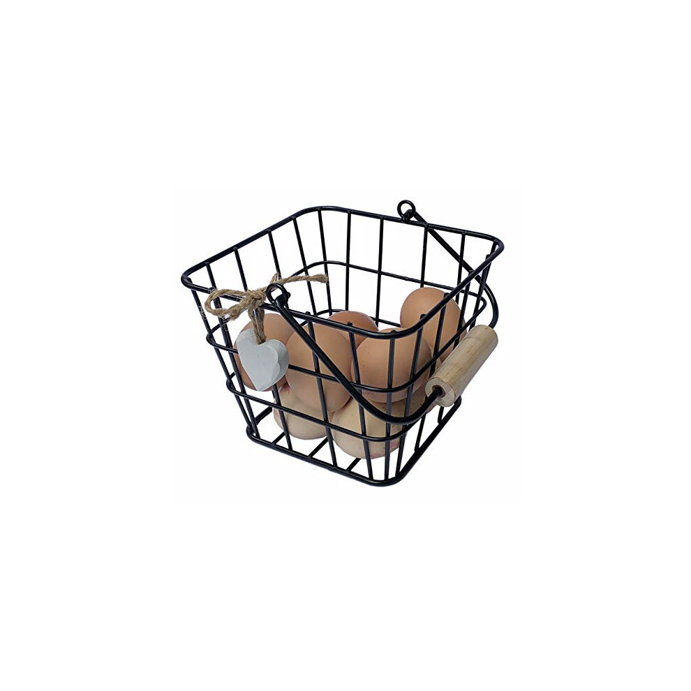 Large Country Style Wire Egg Basket in Black with Heart holds 24 eggs