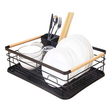 Metal Dish Rack with Drip Tray, Dish Drainer and Removable Cutlery holder - Black