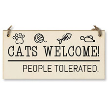 Handmade Wooden Hanging Wall Plaque Cats Welcome People Tolerated Funny Cute Sign Pet Lover Cat Mum Dad
