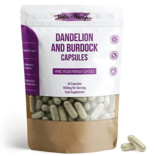 Dandelion and Burdock Root Capsules | 1800mg Per Serving | 60 Capsules