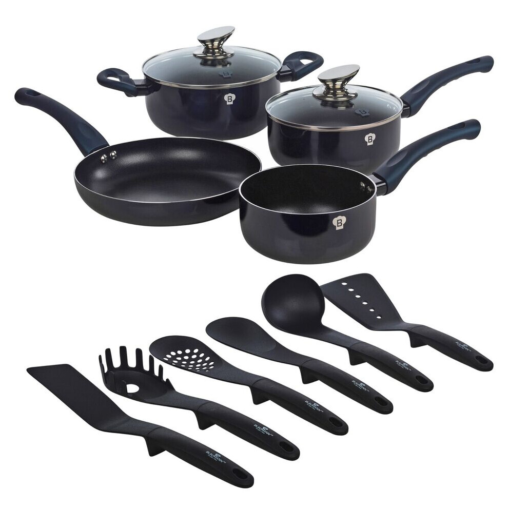 (Aquamarine) 12Pc Set Blaumann Cookware Frying Pots Saucepan Casserole Soft Touch & Tool Set