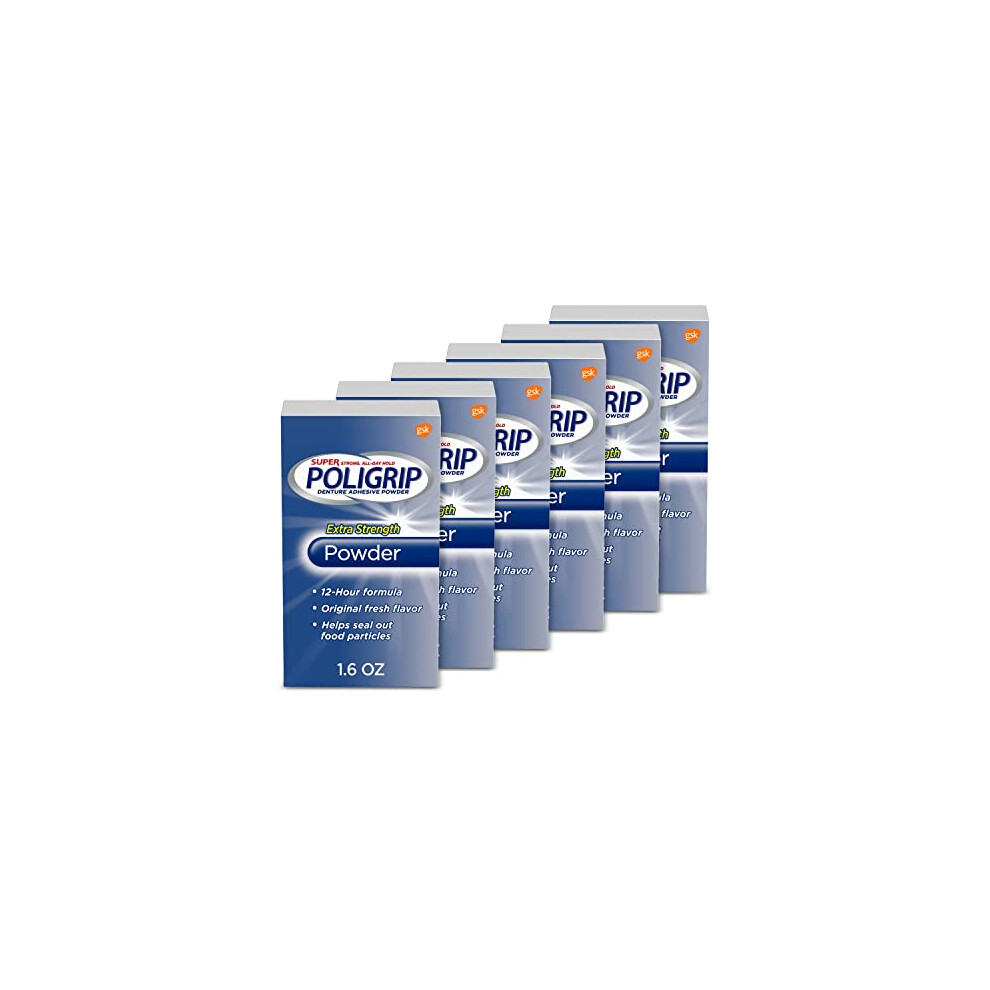 Super Poli-Grip Poligrip Super Denture Adhesive Powder, Extra Strength 1.6 Oz Container (Pack Of 6) By