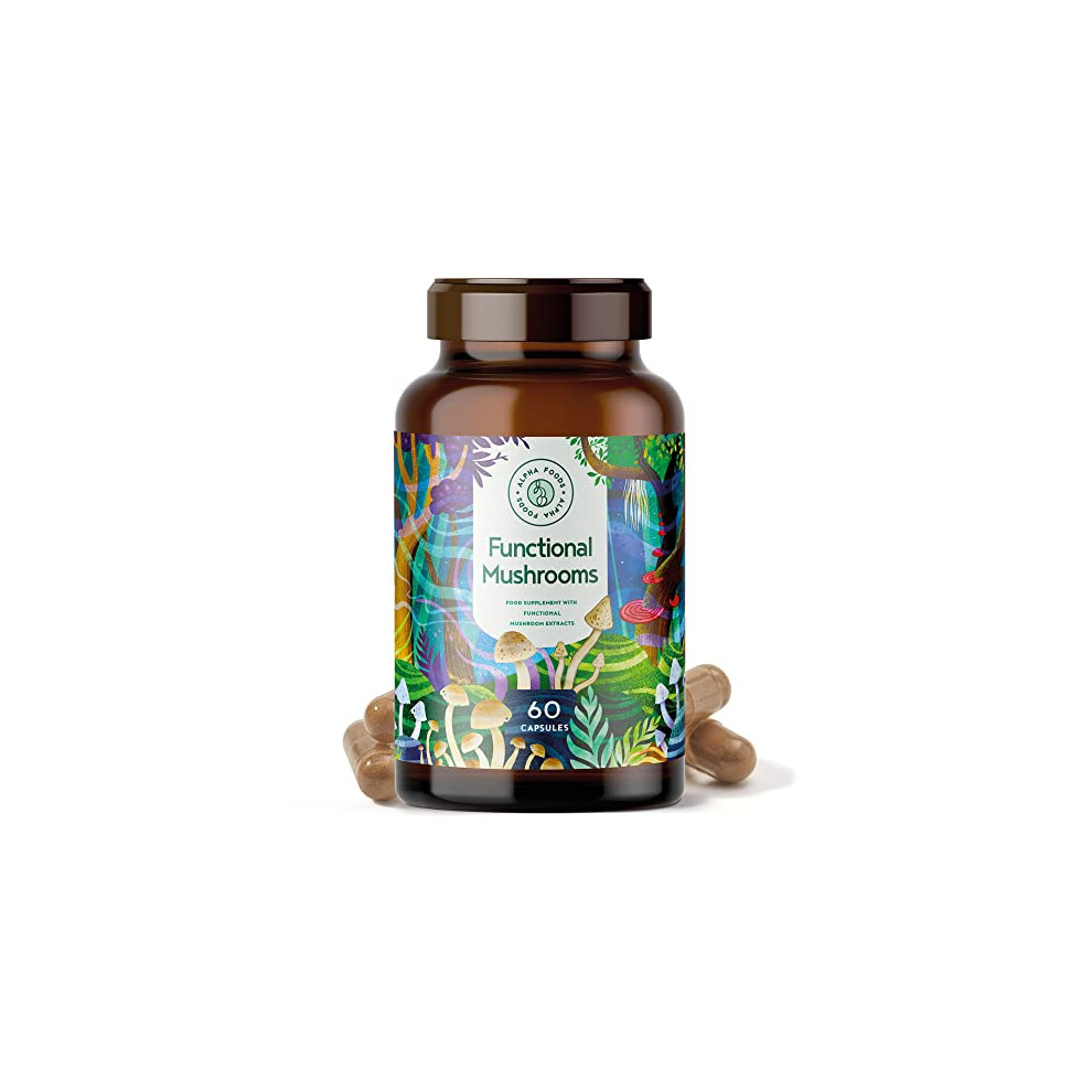 Mushroom Complex 7-60 Vegan Mushroom Capsules - 7 Mushrooms Blend with Lions Mane, Reishi, Maitake, Shiitake, Chaga, Cordyceps Plus Agaricus - High