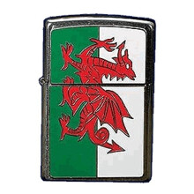 Wales Flag Emblem Windproof Lighter - Brushed Chrome