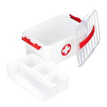 First Aid Box, Shelves, Medical Case to Keep Medications Safe, Plastic, HWD: 21x30x14.5 cm, White