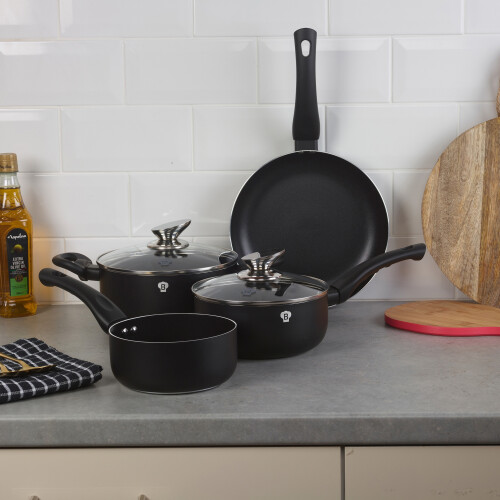 Blaumann (Matt Black) 12Pc Set Blaumann Cookware Frying Pots Saucepan Casserole Soft Touch & Tool Set 2