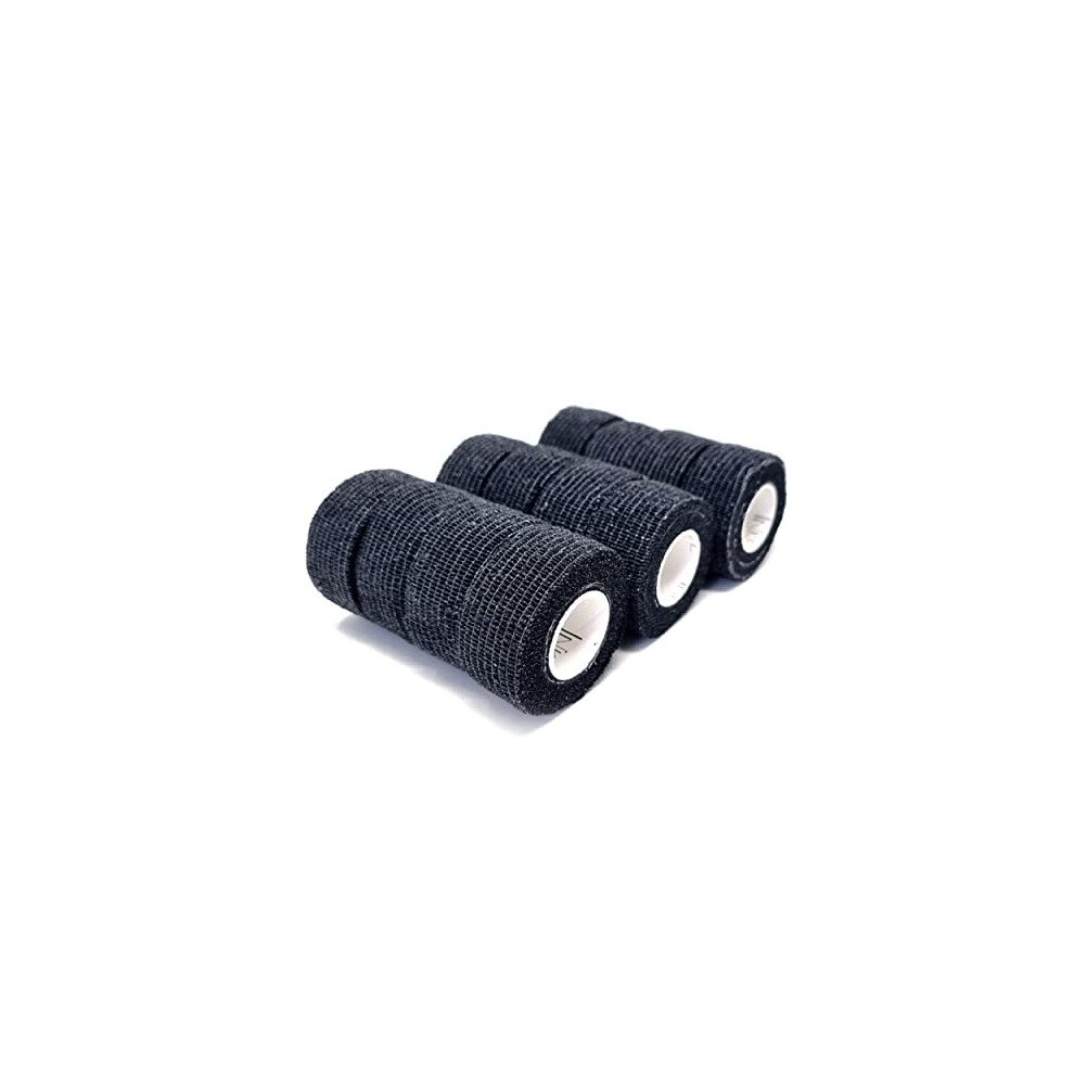 Inksafe Black Self Adherent Cohesive Bandages 2.5Cm X 4.5M Box Of 12 - Uses Include Vet Wrap, Tape For Wrist And Ankle Sprains, Finger And Thumb Tape,