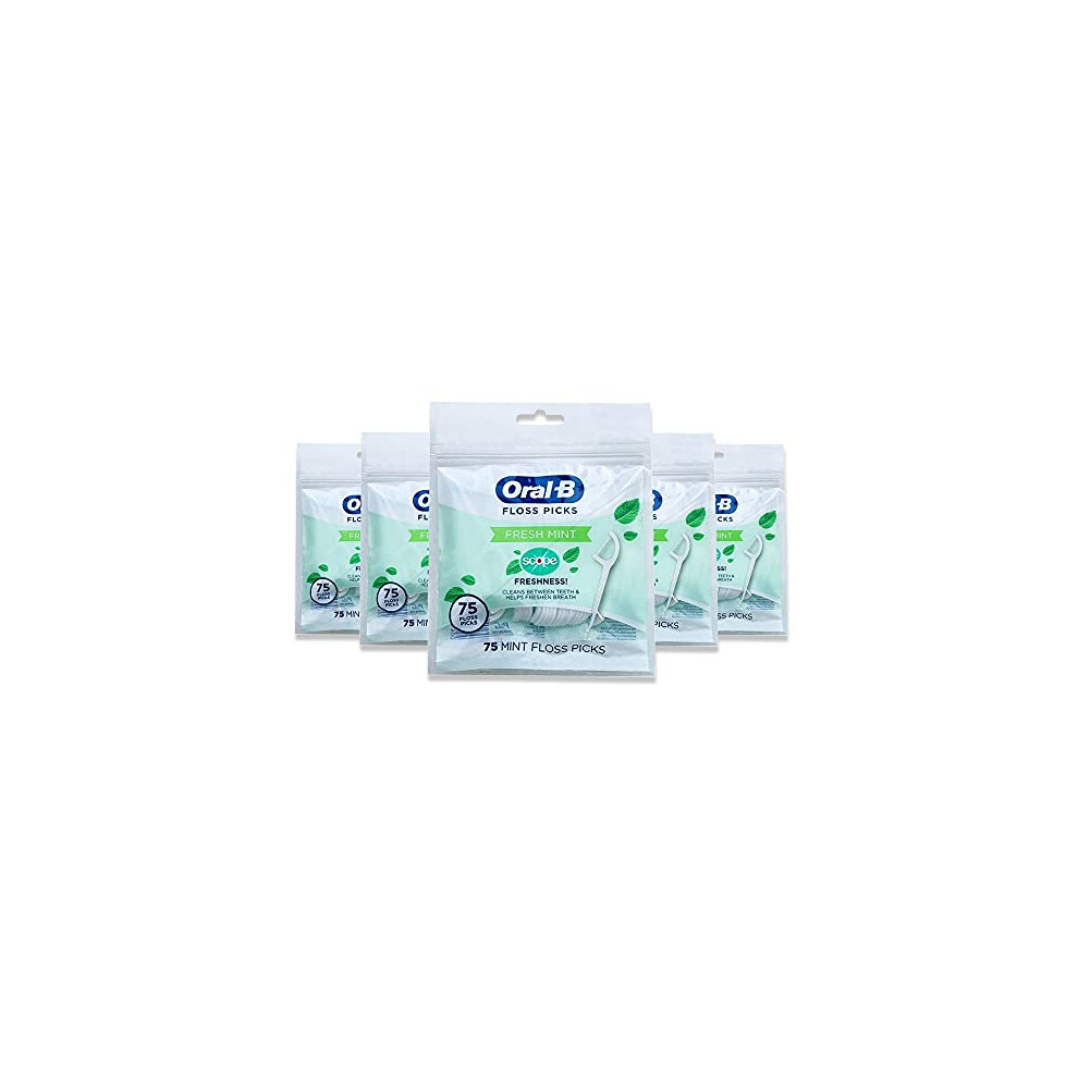 Fresh Mint Floss Picks with Scope Freshness, Shred Resistant, 75 Count (Pack of 5)