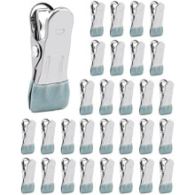 QWORK 30PCS Stainless Steel Clothes Pegs, Multifunctional Soft Grip Clothes Clips Laundry Pegs Food Pegs for Socks, Shoes, Towels, Food Sealing,