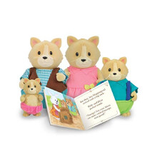 Set famiglia di gatti Li'l Woodzeez - Gatti Whiskerelli con libro di fiabe - Set di giocattoli da 5 pezzi con figurine di animali in miniatura -