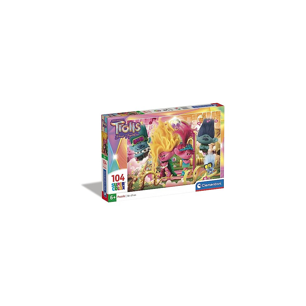 27268 Trolls 3 Supercolor 3-104 Pieces, Jigsaw Kids Age 6, Puzzle Cartoon, Made in Italy