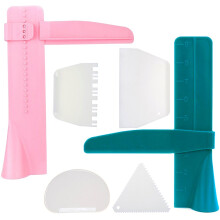 2pcs Adjustable Cake Smoother Polisher with 4pcs Different Scrapers, Fondant Cream Edge Smoothing Decorating Tools - Green, Pink