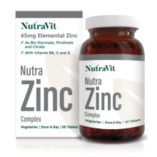 NUTRA ZINC Complex - 45mg Elemental Zinc| 60 Tablets| Contains Vitamin B6, C & D| Maintenance of Normal Immune System, Bones, Hair, Skin & Nails –