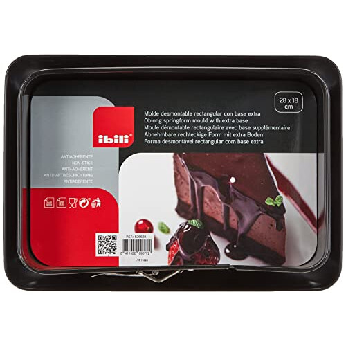 Springform Set Rectangular with Extra Base 28x18 cm, rolled steel plate, Black, 28 x 18 x 5 cm 1