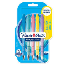 Flexgrip Ultra Pastel Ballpoint Pens | Medium Point (1.0mm) | Blue Ink | Pastel Barrels | 5 Count