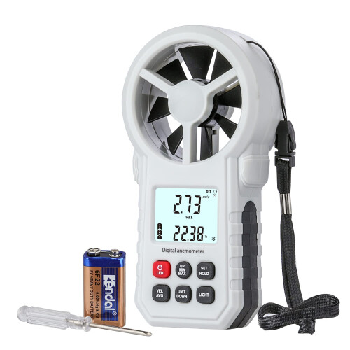 Digital Anemometer, Handheld Wind Speed Meter with Temperature/Humidity Sensor, USB & Bluetooth Connectable Air Flow Meter Wind Gauge for