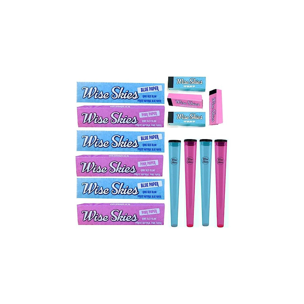 Wise Skies Blue/Pink & Rolling Paper Bundle Package Rolling Tips
