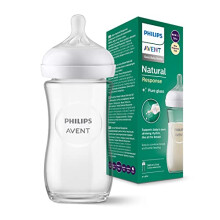Avent Natural Response Glass Baby Bottle - 240ml Baby Milk Bottle, BPA Free for Newbown Babies 1 Month+ (Model SCY933/01)