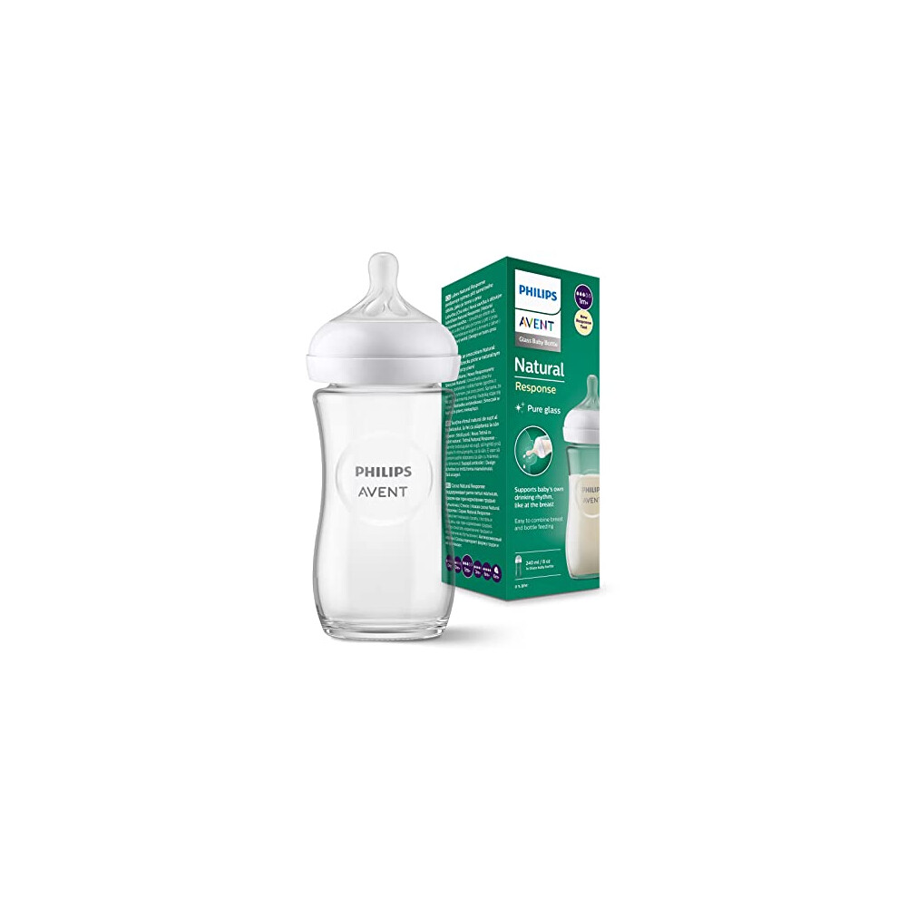 Philips Avent Natural Response Glass Baby Bottle - 240Ml Baby Milk Bottle, Bpa Free For Newbown Babies 1 Month+ (Model Scy933/01)