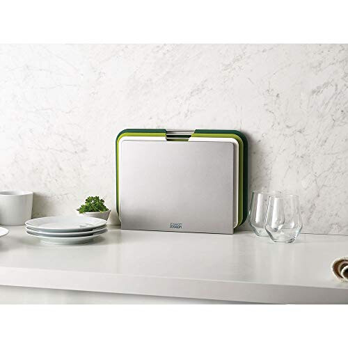 Joseph Joseph Nest Large 3-Piece Colour coded Chopping Board Set with Storage Stand, Green 2