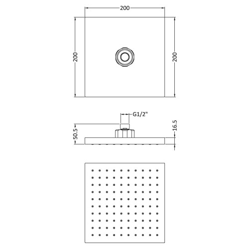 Ultra HEAD50 200 x 200 mm Square Fixed Head - Chrome 2