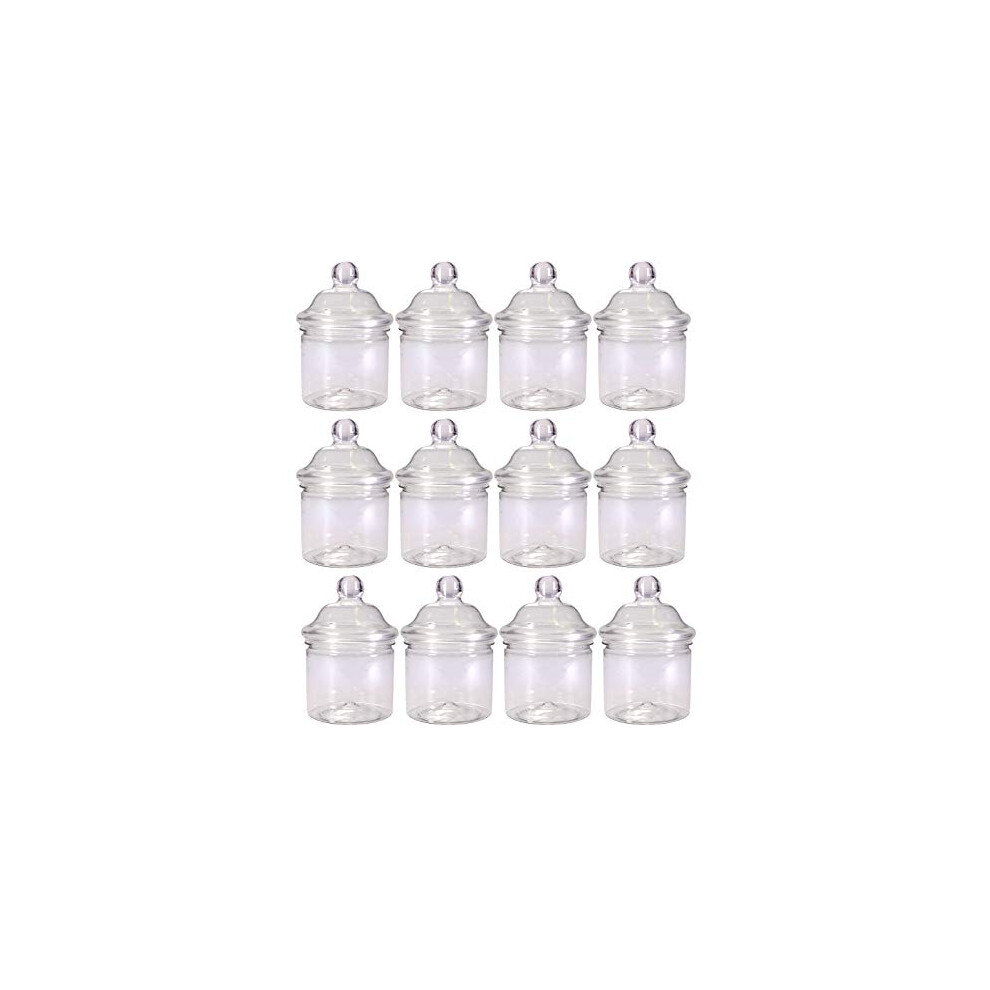 Pack of 12 Small Round 250ml Plastic Sweets Jars with Victorian Lids by Britten & James. Perfect for Weddings, Parties and Food Storage