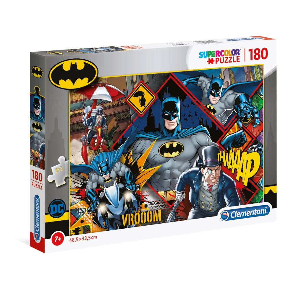 New Clementoni - 29108 - Supercolor Puzzle - Batman - 180 Pieces - Made In Italy, Jigsaw Puzzle For Kids