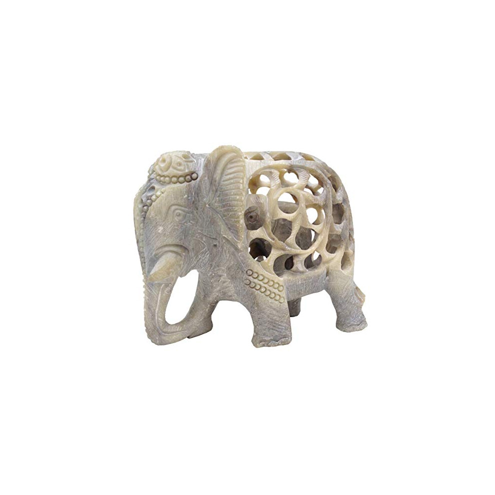 Stonkraft Souvnear Soapstone Sculpture Of Mother Elephant With Baby Inside