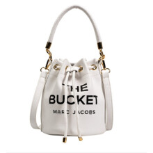 (White) Women Handbags PU Leather Drawstring Bucket Bag Purse Shoulder Tote Bags