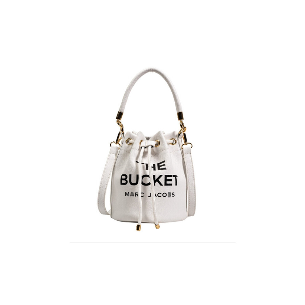 (White) Women Handbags PU Leather Drawstring Bucket Bag Purse Shoulder Tote Bags