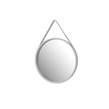 M31W Leather Strap Wooden Wall Round Hanging Decorative Vanity Mirror (White, 50 Dia cm)