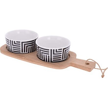 Porcelain Dip Bowls with Bamboo Serving Tray | Black & White Dipping Bowls -Small Serving Bowls for Condiments Salads Dessert Dips Finger Foods