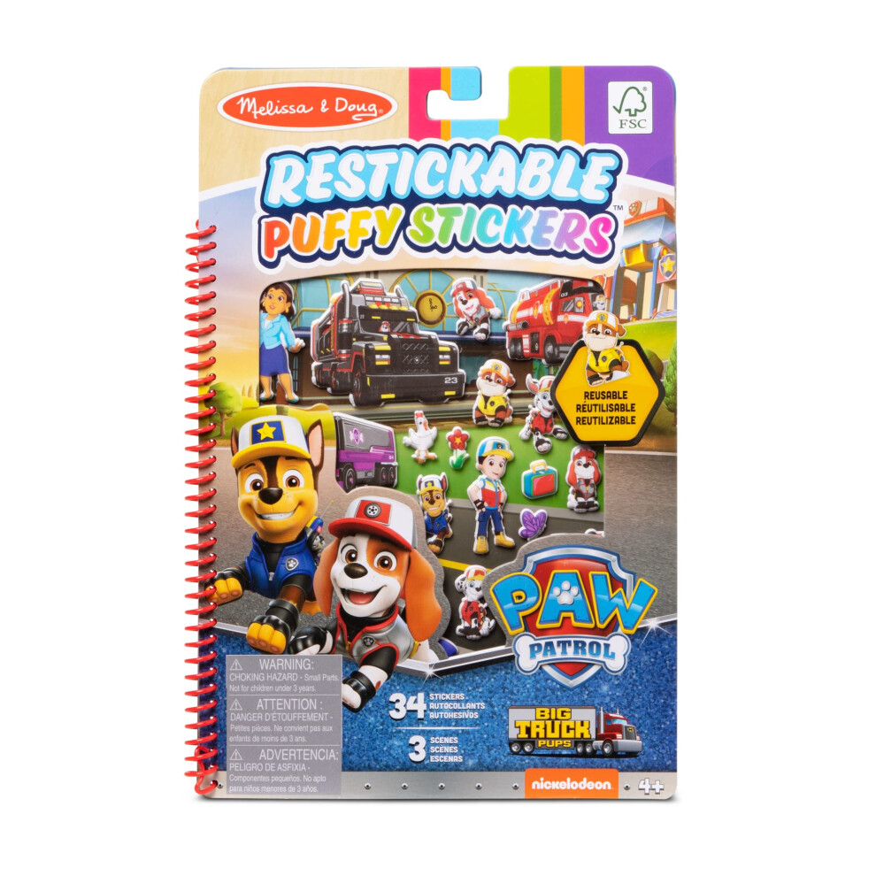 PAW Patrol Restickable Puffy Stickers - Big Pup Trucks | Sticker Book | Travel Activity Book | Reusable PAW Patrol Stickers| 3+ | Gift for Boy or Girl