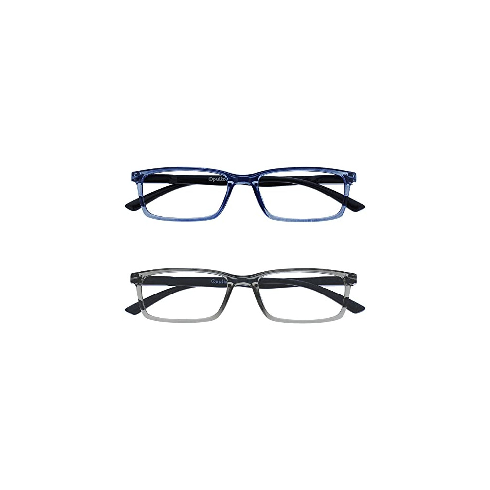Opulize Blue/Light See 2 Pack Blocking Reading Glasses Grey Computer Gaming Anti Glare Mens Womens Bb9-37 +2.00