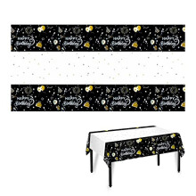 Birthday Table Cloth, 2 Pcs Black and Gold Party Tablecloth Disposable Table Covers, 20th 30th 40th 50th 60th Happy Birthday Decoration Tablecloths