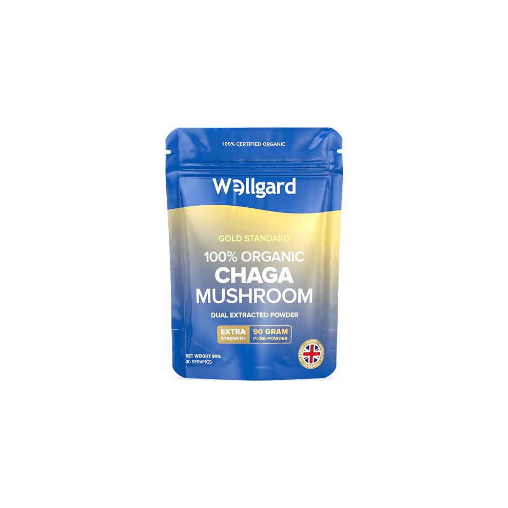 Wellgard Organic Chaga Mushroom Powder 90 Grams - Mushroom Supplement, Dual Extract, Easy To Use, Certified Organic