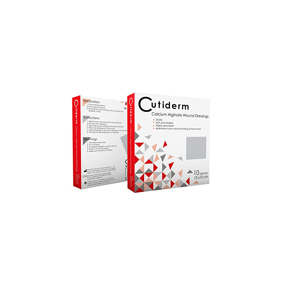 Cutiderm Pack Of 10 Calcium Alginate Low Adherent Wound Dressing 10Cm X 10Cm - Suitable For Cuts And Lacerations, Post Surgical Wounds, Exuding Wound