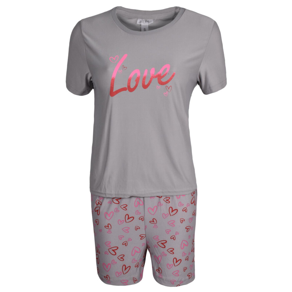 (Grey, S) Ladies Pyjamas Set Nightwear Short Sleeve Top