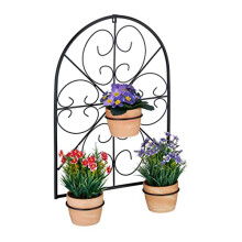 Flowerpot Holder, for 3 Plant, Ø 11.5 cm, Wall Pot Frame, Metal, Iron, Garden, Balcony, Decoration, Black, 100%, 60 x 43 x 14.5 cm