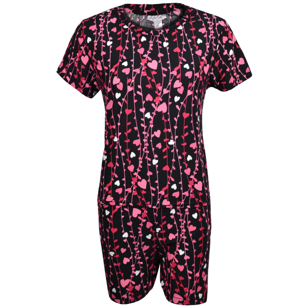 (Black, S) Ladies Pyjamas Set Nightwear Short Sleeve Top