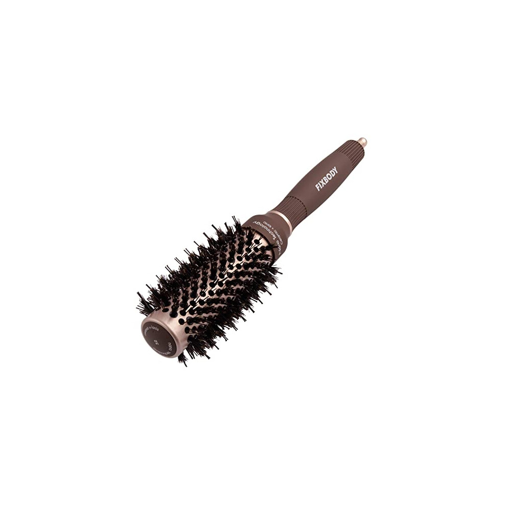 Fixbody Round Barrel Hair Brush With Boar Bristles, Nano Thermal Ceramic Coating & Ionic Tech For Hair Drying, Styling, Curling, Straightening, Hair Volume