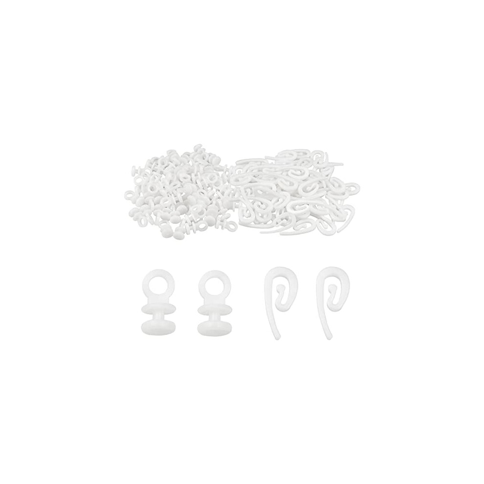 200pcs Curtain Hooks Plastic White Curtain Track Glider Hooks Gliding Drapery Rail Slider Hooks Rollers Curtain Header Tape, for Window Curtain Door-image-OPC-PDVD8RQ-NEW